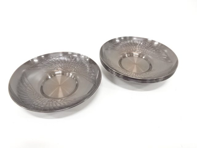 新光堂造　純銅　鶴　茶托　5客揃